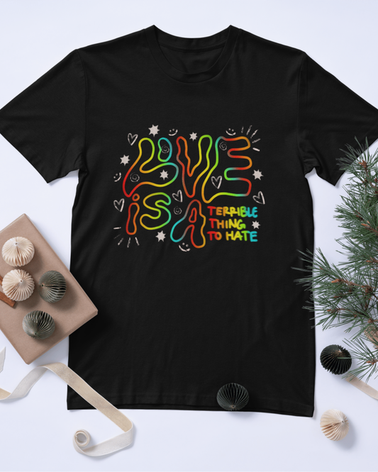 Love Is a Terrible Thing to Hate — Y2K Pride Organic Unisex Crewneck T-shirt | Econscious EC1000