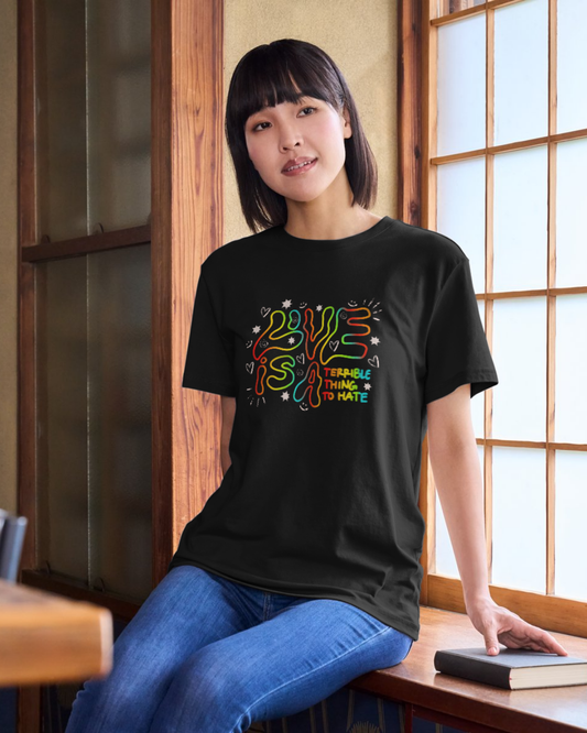 Love Is a Terrible Thing to Hate — Y2K Pride Organic Unisex Crewneck T-shirt | Econscious EC1000