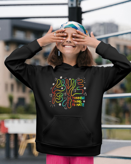 Love Is a Terrible Thing to Hate — Y2K Pride Classic Unisex Pullover Hoodie | Gildan® 18500